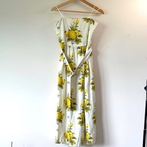 Tahari Pineapple Linen Blend Vintage Straples Midi  Dress